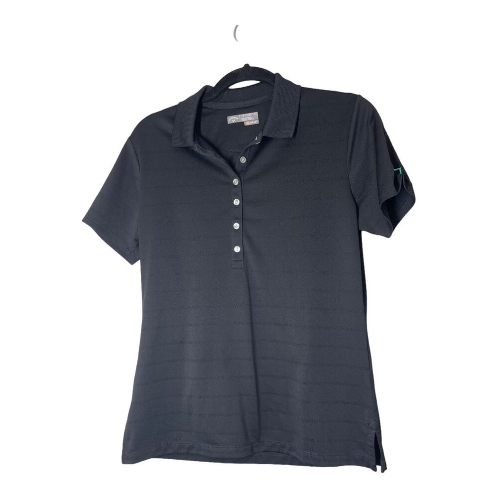 Callaway Black Mesh Striped Polo Shirt Womans Small Short Sleeve Athletic